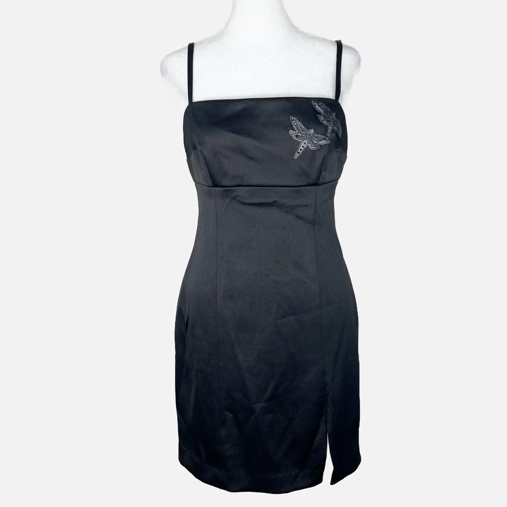 Vtg HUGO BUSCATI Black‎ Dragonfly Glam Y2K 90s Wedding Guest Cocktail Dress Sz 6